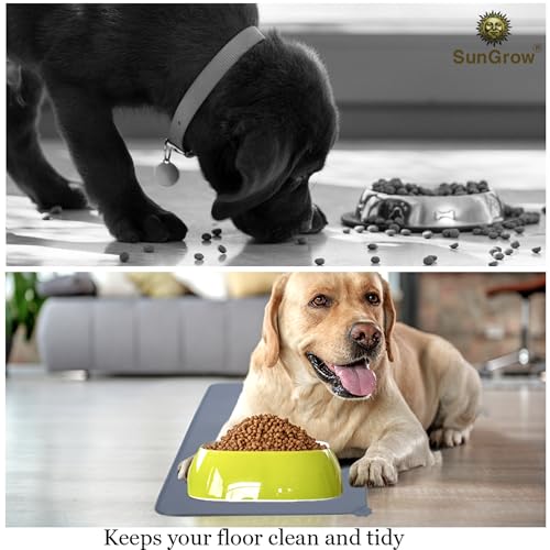 Silicone Pet Feeding Mat for Dogs & Cats – Non-Skid Waterproof Food & Water Bowl Mat with Raised Edges, Easy to Clean Pet Food Floor Mat, Durable Gray Pet Placemat, 19 x 12 Inches