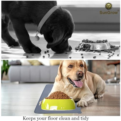Silicone Pet Feeding Mat for Dogs & Cats – Non-Skid Waterproof Food & Water Bowl Mat with Raised Edges, Easy to Clean Pet Food Floor Mat, Durable Gray Pet Placemat, 19 x 12 Inches