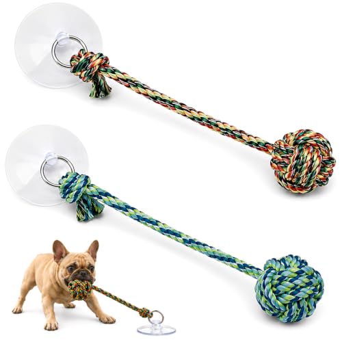 Interactive Dog Toys for Small and Medium Dogs, 2 Pack Suction Cup Tug of War Dog Toy, Puppy Teething & Enrichment Toys for Boredom, Durable Cotton Rope