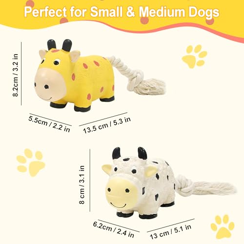 Dog Squeaky Toys Rope Toys Rubber Dog Chew Toy for Small & Medium Dogs for Boredom, Teeth Cleaning, Tug of War Toy (2 Pack)
