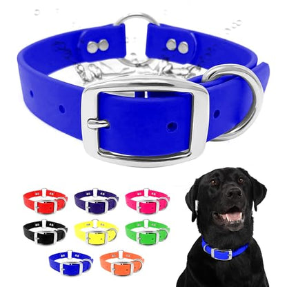 Regal Dog Products Small Blue Dog Collar with Heavy Duty Double Buckle & D Ring | Vinyl Coated, Custom Fit, Adjustable Biothane Dog Collar | Chew Resistant Waterproof Center-Ring Collar for Dogs - color: Blue, size: Small