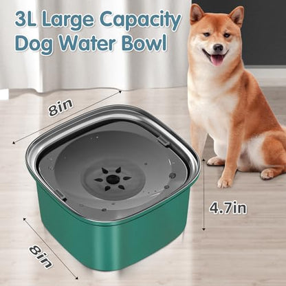 UPSKY 3L Dog Water Bowl 101oz Stainless Steel No Spill Large Capacity Dog Food Water Bowl Slow Water Feeder, Spill Proof Pet Water Dispenser Vehicle Carried Travel Water Bowls - color: K-Dark Green