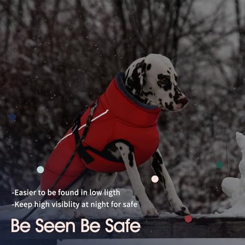 IECOii Extra Warm Dog Coat - Reflective, Adjustable Winter Jacket with Buckle & Turtleneck for Small to Extra Large Dogs - color: Pure Red, size: Small(Chest:12.6-16.5 in)
