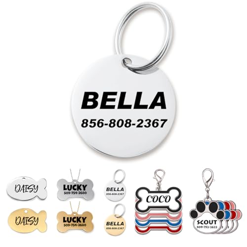 Stainless Steel Pet ID Tags Customize Personalized Dog and Cat Tags Engraved Dog Tag with Custom Text, Circle - color: Circle