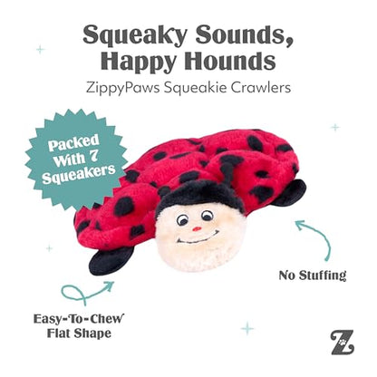 ZippyPaws Squeakie Crawlers - No Stuffing Dog Toys to Keep Them Busy, for Small, Medium, & Large Dogs, Squeaky Pet Toy for Boredom, Unstuffed Chew Toy, Puppy Products, Turtle & Ladybug - 2 Pack, 10"