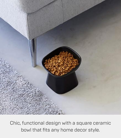 Yamazaki Home Tower Elevated Ceramic Pet Food Bowl - Angled, Non-Slip, Microwave & Dishwasher Safe - 6.7Oz - color: Black