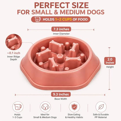 Slow Feeder Bowl for Small & Medium Cats & Dogs - Durable Slow Feeding Bowl with Non-Slip Base - Anti-Choking Puzzle Food Bowl for Dogs That Helps Mental Stimulation & Reduces Fast Eating-Pink - color: Pink