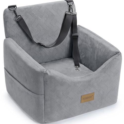 JOEJOY Dog Car Seats for Small Medium Dogs Under 35lbs, Dog Booster Seat with Detachable Washable Cover and Cushion, Memory Foam Pet Car Seat with Safety Belt and Storage Pockets (LG) - color: Light Grey, size: Small/Medium