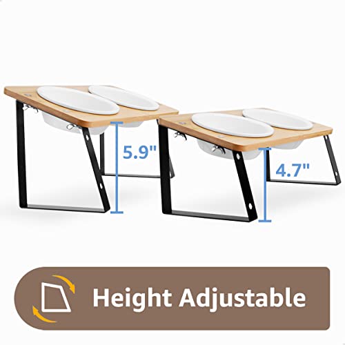 AYADA Elevated Cat Bowls Height Adjustable with Stand (Ceramic) | 15-Degree Tilt, 4.7 or 5.5 Inches, Non-slip Pad, Double Bowls, For Dry Food, Wet Food, Water, Ergonomic, Spine Protection - color: Ceramic