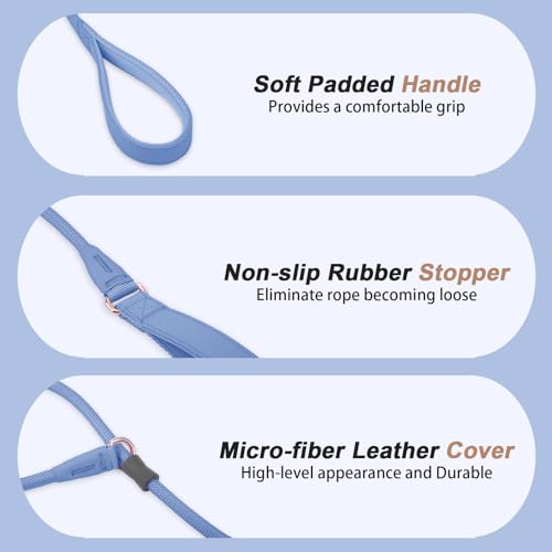 Slip Lead Dog Leash, Dog Training Leash with Double Handle, Soft Leather Slip Leash and Collar, Heavy Duty Nylon Dog Lead, No Pull Walking for Medium Large Small Dogs 5ft Blue Purple - color: Blue Purple, size: 5ft