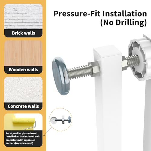 78.74" Extra Tall Cat Gate for Doorway, Wide Adjustable 27.56"-37.01" No Drilling Pet Proof Safety Door Gate, Pressure Mount Full Dog Barrier for Stairs Kitchen House-White - size: W32.28"-37.01"