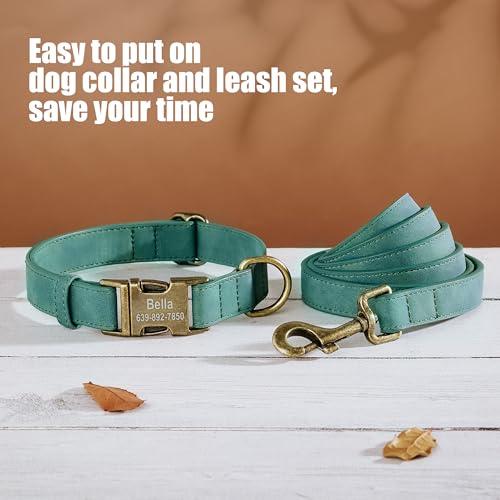 Personalized Dog Collars for Puppies, Custom Soft PU Leather Dog Collar with Engraved ID Name and Number, Adjustable & Durable Pet Collars with Quick Release Metal Buckle,XS(8-13") - color: Bamboo Green-Engraving, size: X-Small: Fit 8-13" Neck