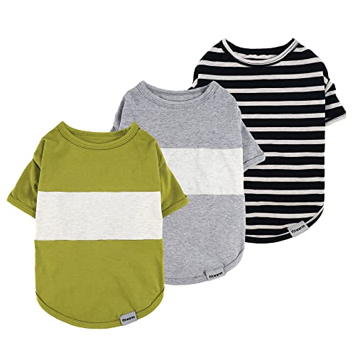 Fitwarm 3 Pack Color Block Striped Dog Shirt, Summer Dog Clothes for Small Dogs, Breathable Lightweight Pet Tshirt with Sleeves, Cat Outfit, Oliver Green, Grey, Black, Small - color: Green-Grey-Black, size: Small