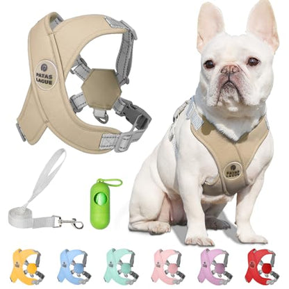 Patas Lague Dog Harness with Leash Set Adjustable Soft Padded Step-in Dog Vest No Choke No Pull Reflective for Small Medium Pets with Poop Bags and Dispenser, Solid and No-chew, Brown S - color: Brown, size: S (Neck 18.1-21.2'' Chest 21.2-25.2'')