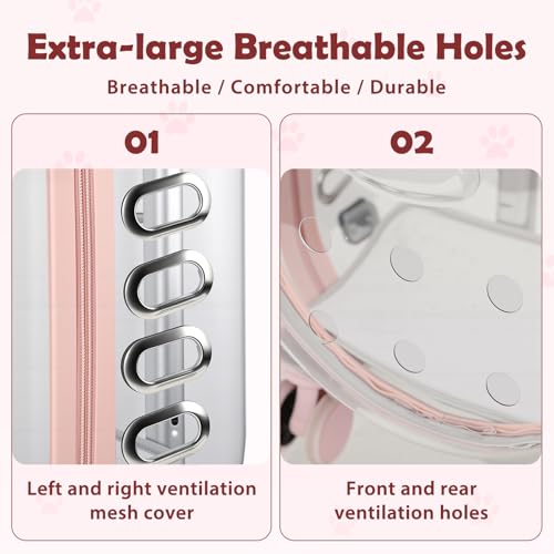 Cat Carrier with Wheels & Detachable Strap – Rolling Pet Trolley with Telescopic Handle, Transparent Hard Shell, Silent Wheels, Ventilated Design for Travel, Walking, Vet Visits for Small - color: Pink