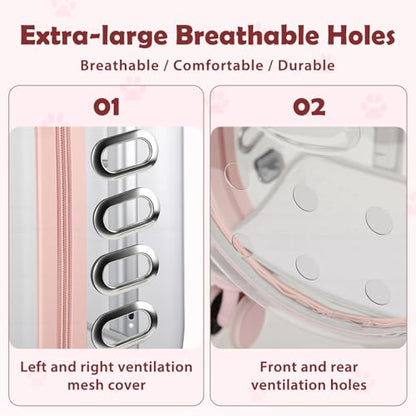 Cat Carrier with Wheels & Detachable Strap – Rolling Pet Trolley with Telescopic Handle, Transparent Hard Shell, Silent Wheels, Ventilated Design for Travel, Walking, Vet Visits for Small - color: Pink