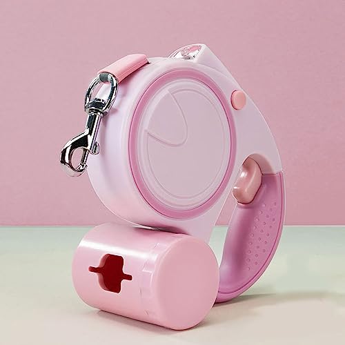 Retractable Dog Leash for Small Medium Dogs, Pink Retractable Dog Leash with Flashlight & Poop Bag Holder, 16Ft Dog Walking Leash,A - color: A