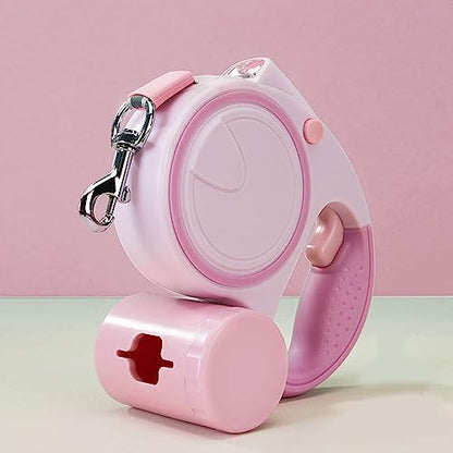 Retractable Dog Leash for Small Medium Dogs, Pink Retractable Dog Leash with Flashlight & Poop Bag Holder, 16Ft Dog Walking Leash,A - color: A