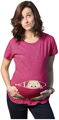 Maternity Baby Peeking T Shirt Funny Pregnancy Tee for Expecting Mothers - color: Pink, size: Small