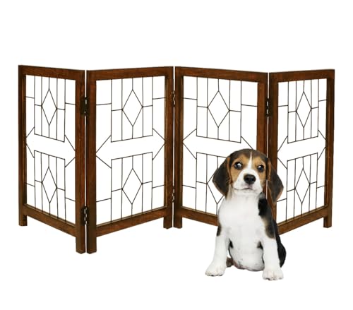 Freestanding Pet Gate for Dogs - Foldable Wooden Indoor Dog Gate, 72" W x 18" H, 4 Panel Design with Arrow Pattern, Portable Safety Gate for Stairs, Doorways, and Hallways – Burnt Finish - color: Burnt, size: 72"x24" Arrow 4 Panels