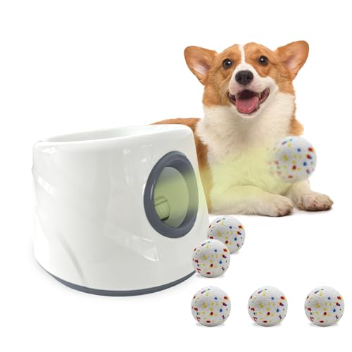 Automatic Ball Launcher for Dogs ，The Upgraded Ball Thrower Adjustable Distance 20-45ft Including 6 PCS 2.3-inch Sized ETPU Balls, Interactive Dog Toys Suitable for Small to Medium Sized Dogs - color: Gray