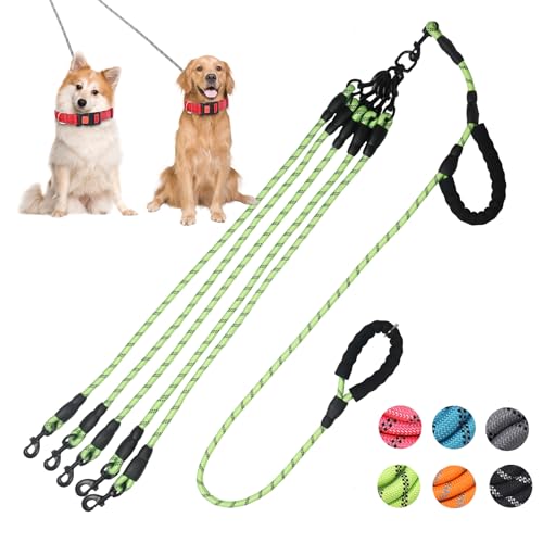 Exceptional 360 Anti-Tangle & No Pull 5-Way Dog Leash - 5 Handle & Reflective for Safety & Convenience (Green, Medium Dogs) - color: Green, size: 5 Way