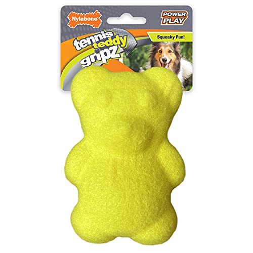 Nylabone Power Play Tennis Ball Teddy Bear Gripz Felt Rubber Fetch Toy, Squeaky Toys for Dogs, Medium (1 Count) - size: Medium (1 Count), style: Teddy
