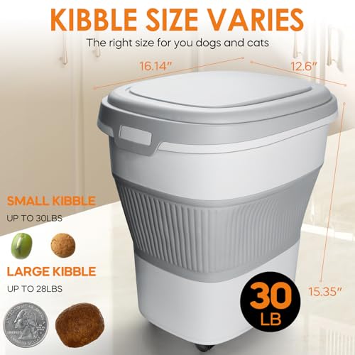 HOYTAMDAR 28-30Lbs Dog Food Storage Container, Collapsible Dog Food Container with Lid,Multifunctional Pet Food Storage Container for Dog,Cat,Rice,Flour,Pet Food Scoop and Small Container - color: Grey-30lbs