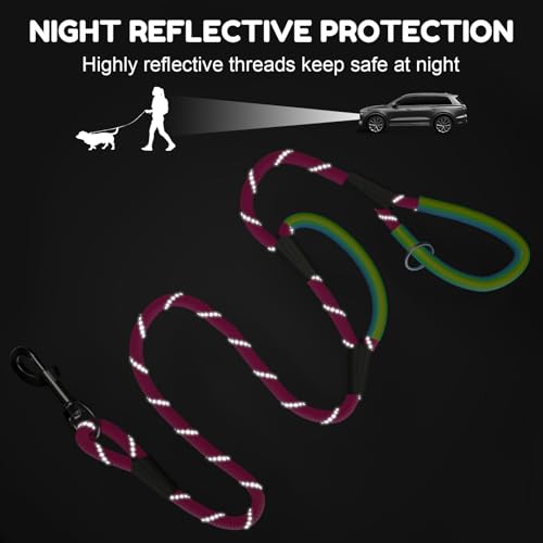 Dog Leash Heavy Duty 4/5/6ft XiaZ 2 Handles Dog Leashes for Medium Large Dogs 1/2 Inch 1000lb Strength Reflective PVC Waterproof-Handles Metal Hook Dual-Handle Rope Leash Nighttime Safety - color: Red, size: 4FT (1/2")