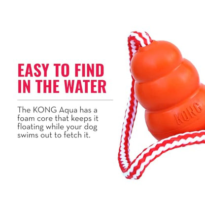 KONG Aqua Floating Fetch Toy - Dog Floating Toy for Water Retrieval, Play, Exercise & More - Natural Rubber Dog Toy with Foam Interior & Rope for Farther Throwing - Orange, for Medium Dogs - size: Medium (Pack of 1)