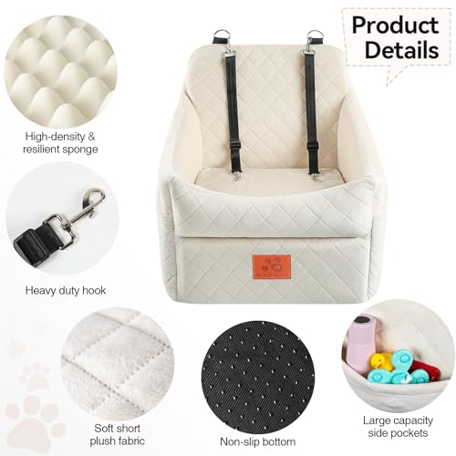 GL GLENSLAVE Dog Car Seat for Small/Medium Dogs, Dog Booster Car Seats with Thick Cushion for Dogs Under 35lbs, Detachable Washable Pet Carseat with Storage Pockets, 2 Safety Belts(Beige) - color: Beige