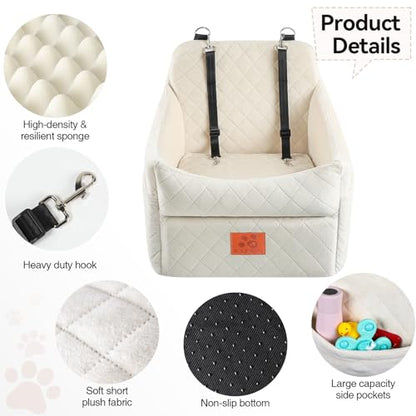 GL GLENSLAVE Dog Car Seat for Small/Medium Dogs, Dog Booster Car Seats with Thick Cushion for Dogs Under 35lbs, Detachable Washable Pet Carseat with Storage Pockets, 2 Safety Belts(Beige) - color: Beige