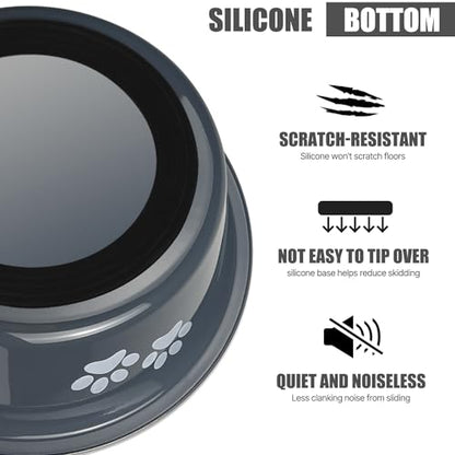 Stainless Steel Dog Bowls, Nonslip Rubber Bottom No Spill Proof Skid Metal Insulated Dog Bowls for Large Medium Small Breed Dogs (Grey, 8.5 Cups/71 OZ) - color: Grey, size: 8.5 Cups/71 OZ