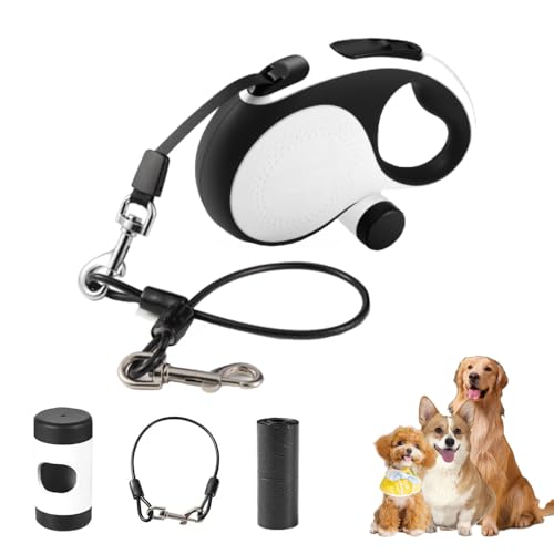 Retractable Dog Leash with Chew Proof Cable,26 ft Durable Dog Leash for Large Medium Dogs up to 110 lbs, 360° untangled, One-Handed Brake. (White) - color: White, size: 26ft