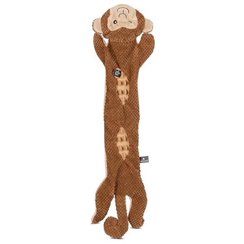 Smithsonian Longamals Monkey Plush Dog Toy – 30" Crinkle & Squeaky, Stuffing-Free Interactive Tug Toy for Medium & Large Dogs - color: Monkey, size: 30"