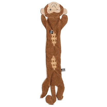 Smithsonian Longamals Monkey Plush Dog Toy – 30" Crinkle & Squeaky, Stuffing-Free Interactive Tug Toy for Medium & Large Dogs - color: Monkey, size: 30"