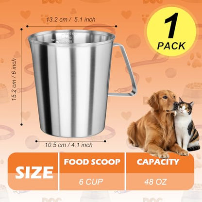 6Cup Dog Measuring Cup,Stainless Steel Measuring Cup,Pet Food Measuring Scoop for Dogs, Cats, Birds and Small Pets,Kitchen use-Ideal for Dry Food & Treats (6CUP) - size: 6CUP