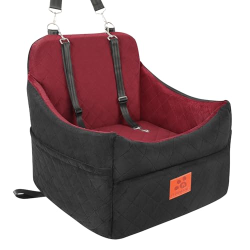 GL GLENSLAVE Dog Car Seat for Small/Medium Dogs, Dog Booster Car Seats with Thick Cushion for Dogs Under 35lbs, Detachable Washable Pet Carseat with Storage Pockets, 2 Safety Belts(Black/Red) - color: Black/Red