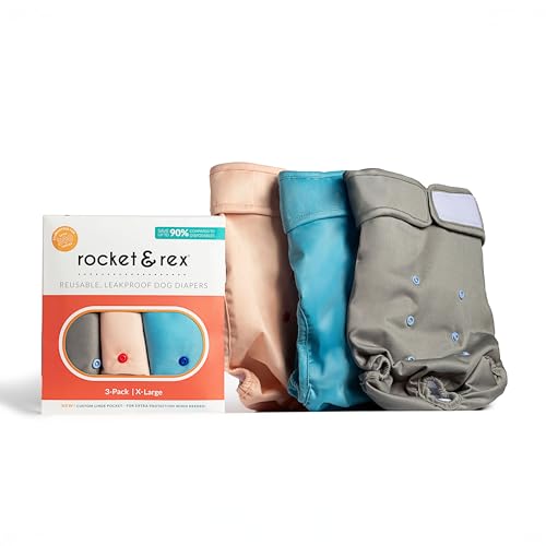 rocket & rex Washable Reusable Female Dog Diapers with Snaps (X-Large, 3ct) | Adjustable for a customized, snug fit. Includes liner pocket for extra absorbency. Guaranteed for 300 washes. - size: Extra Large