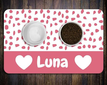 Personalized Dog & Cat Food Mat with Name Waterproof PU Pet Bowl Mat Non-Slip Rubber Bottom Easy Clean Available in(24"×16", 30"×20", 36"×24") | Pet Feeding Mat for Food & Water (Pink Love) - color: Pink love