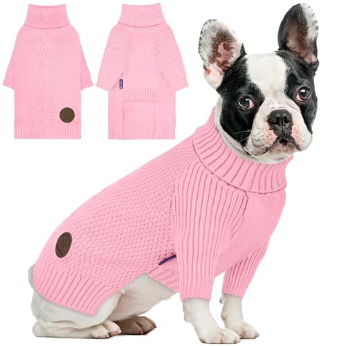 cyeollo Small Dog Sweater with Long Sleeves, Warm Turtleneck Knitwear Dog Clothes Girl Puppy Sweaters for Small Dogs Cats Apparel, Pink, S - color: Pink, size: Small