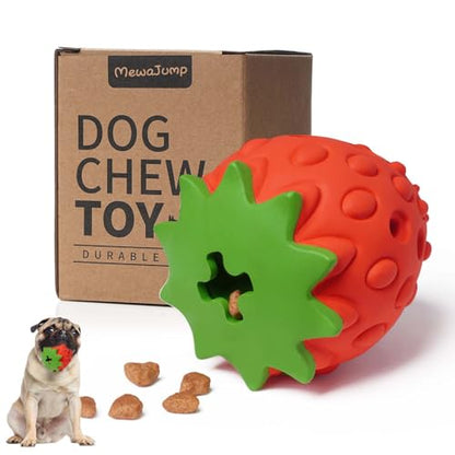 MewaJump Dog Puzzle Toys Rubber Chew Toys,Treat Food Dispensing Toy for Teeth Cleaning Dog Ball Toy Interactive Enrichment Toys for Puppy, Small, Medium, Large Breeds - color: red strawberry