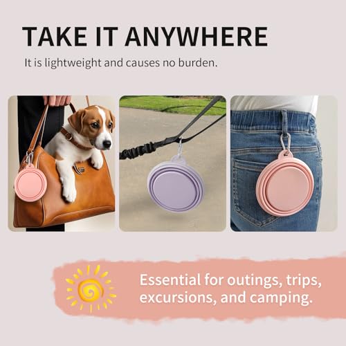 Collapsible Dog Bowls 2-Pack, Portable Travel Dog Bowl with Carabiner, Food-Grade Silicone Pet Bowl for Hiking, Walking (Macaron Pink and Violet) - color: 12 OZ Macaron Pink and Violet