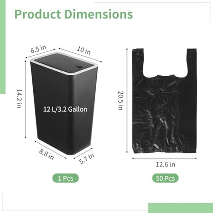 Dog Poop Trash Can, 3.2 Gal/12 L Waste Bin with Flip Lid, Includes 50 Bags, Slim Rectangular Design for Indoor Outdoor Use, Garden, Living Room