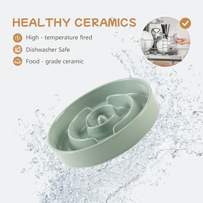 Havniva 6.1” Raised Slow Feeder Dog Bowls Set, 0.9 Cups Ceramic Slow Feeder Dog Bowl and 6.1” Dog Water Bowl with Elevated Wooden Stand Puzzle Dog Food Bowl for Small Dogs Anti-Gulping & Anti-Choking - color: 2 x Light Green+Stand-A, size: 6.1inch-New