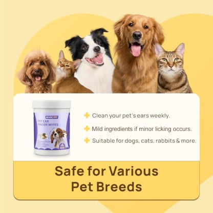 HICC PET Ear Cleaner Finger Wipes for Dogs & Cats, Clean Wax, Dirt & Debris, Extra-Large Pet Ear Cleaning Wipes, Gentle and Hypoallergenic Ear Cleaning Wipes for Daily Care(Coconut Scent) - size: 50 Count