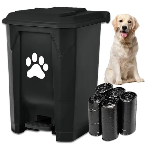 tebiete Dog Poop Trash Can Outdoors Pet Waste Station with Lid Dog Waste Disposal Container with Removable Inner Bin Bucket Hands-Free Pedal Garden Yard Home with 5Rolls Waste Bags, Black - color: Black with 5rolls Bags