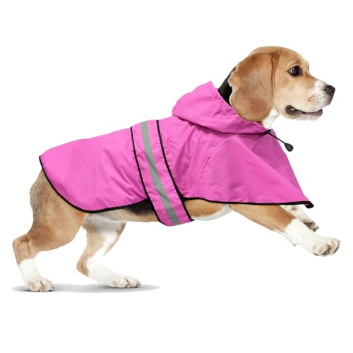 Waterproof Dog Raincoats - Hooded Raincoats for Dogs, Adjustable Reflective Dog Rain Coat, Windproof Dog Rain Jacket Pet Rain Slicker Poncho for Small, Medium, Large Dogs (Medium, Pink) - color: Pink, size: Medium