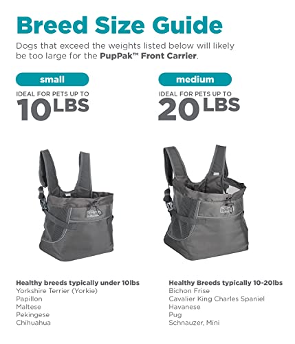 Outward Hound PupPak Dog Front Carrier, Small, Grey – Hands-Free Hiking & Camping Pet Backpack for Small Pets up to 10 lbs, Padded Straps, Breathable Mesh, Water-Resistant, Safety Clip - size: 12.0"L x 7.0"W x 11.5"H