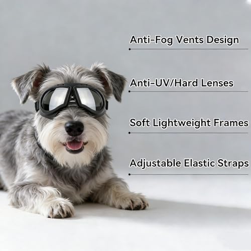 Namsan Dog Goggles Small Breed, Wide Snout & Soft Frame, Tactical Driving Sunglasses for Dogs Small to Medium Breed, Anti-UV Dog Eye Protection, Windproof Dustproof, Adjustable, Silver Lens - color: (Small)Silver Lens